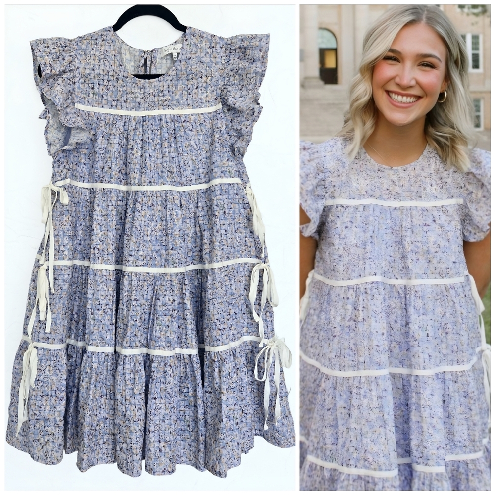 Sofie the Label Bow Tied Side Periwinkle Purple Tiered Dress, S
